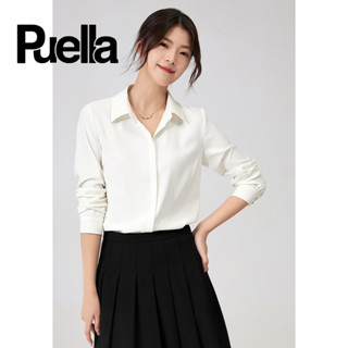 🔥桃園出貨🔥Puella職業白襯衫女長袖春季新款氣質上衣公務員通懃敎資麵試襯衣