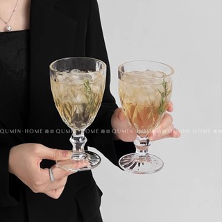 玻璃高腳杯 浮鵰玻璃杯 造型高腳杯 高腳玻璃杯 雞尾酒杯 ins歐式中古玻璃杯復古風浮鵰矮腳刻花鵰花高腳紅酒杯香檳杯子