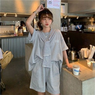 運動套裝女夏季短袖短褲學生韓版寬鬆顯瘦兩件套跑步夏天女套裝 春季套裝 一整套女裝 兩件套女裝 法式套裝 韓式套裝