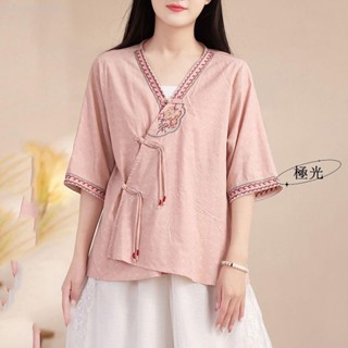【批發價】桑拿工作服 汗蒸工作服 刺繡棉麻小外套 民族風茶服 復古藝文斜襟中式 盤扣上衣襯衫女 tgundam1