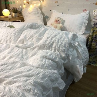 韓國復古黑白泡泡紗床包四件組 單人/雙人/加大雙人床包四件組 床包組少女心荷葉邊被套公主風床裙床單三件式