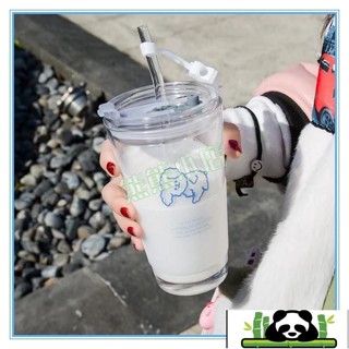 好物 水杯杯子隨行吸管杯ins可愛卡通飲料玻璃杯牛奶早餐杯果汁杯咖啡杯吸管杯耐熱耐高溫刻度水杯 杯子 玻璃水壺 環
