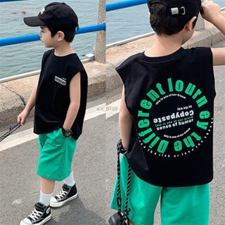 男童背心 兒童衣服 大童上衣 純棉T恤 無袖背心 休閒上衣 夏天衣服 中大童打底衫 2025時尚新款 男孩帥氣夏裝 X6