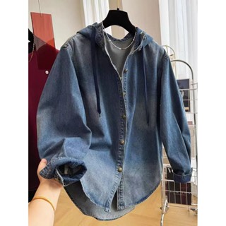 【雲裳集精品女裝】秋季設計大碼慵懶風連帽長袖牛仔外套上衣女港味休閒通懃外搭個性