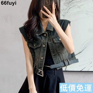 🌸限時低價🌸 牛仔馬甲外套 短款外套女 牛仔馬甲背心女 夏季減齡小飛袖外套 寬松復古坎肩 短款外套上衣 沒腰帶 薄外