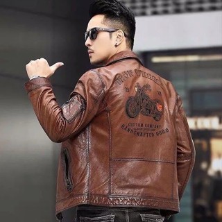 多尺碼選春秋皮衣男 2025新款外套韓版潮帥氣短款休閒翻領機車皮夾克男裝七夜星男女裝