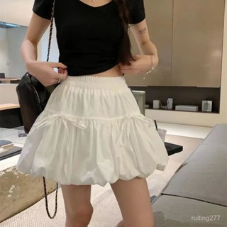 女裝 韓式辣妹風服裝白色半身裙女夏季設計感蝴蝶結綁帶蓬蓬裙子甜美風A字短裙花苞裙新款群裝洋裝
