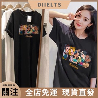 大尺碼睡衣女 韓版ins風睡裙 夏季短袖寬鬆t 恤裙長款睡衣裙大尺碼可外穿長裙 女版居家睡衣裙 sleepwear