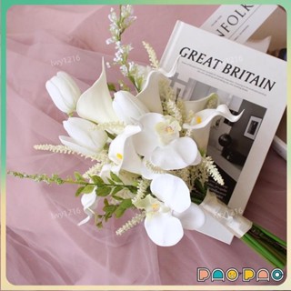 💖新品💖輕奢仿真花馬蹄蓮擺件客廳桌面新娘手持花束假花結婚手捧花送新人 結婚用品 韓式 中式手捧花 結婚照拍照道具