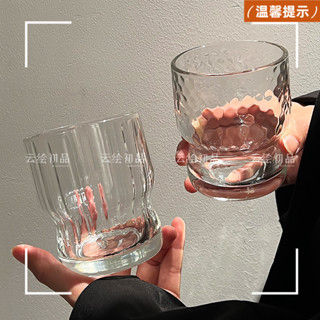 🔥熱銷款🔥玻璃杯 水杯 咖啡杯 酒杯 牛奶杯 果汁杯 美式小眾設計條紋咖啡杯玻璃杯 居家水杯高顔值家用牛奶果汁