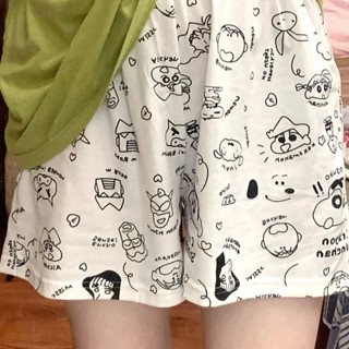 少女睡褲 居家短褲 夏季薄款睡衣短褲大碼休閑寬鬆柔軟舒適可愛居家褲日系卡通寬松版寬鬆短褲 遛彎褲 闊腿褲
