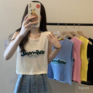 桃園發貨❥免運❥美式複古寬鬆小背心女短款個性字母T恤夏季外穿辣妹無袖針織上衣/日韓背心/日韓背心