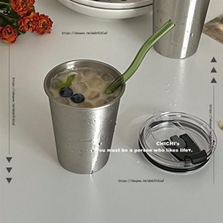 H創意工作室 ✨ins風簡約不銹鋼冷萃咖啡杯冷水杯工業風復古吸管水杯奶茶拿鐵杯