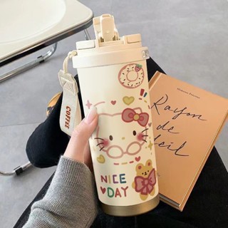 ♡臺灣出貨+發票♡ins高顏值女生吸管杯 316不鏽鋼咖啡保溫杯 500ml便攜隨行雙飲水壺♡熱銷♡