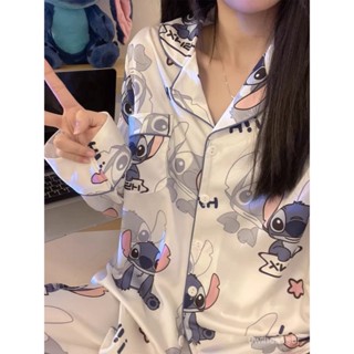熱賣爆款 【3373人好評】高階感冰絲長袖史迪奇睡衣女2023新款春秋薄款學生宿捨家居服套裝04 ZJBR