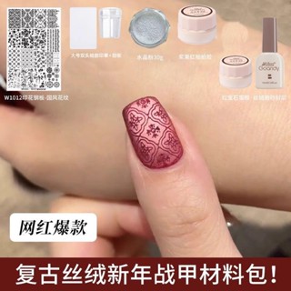 🔥熱銷爆款🔥【復古紅寶石】新年復古絲絨紅寶石貓眼甲油膠2024年新款網紅鋼板印花材料包美甲 指甲油 美甲 指甲 甲油