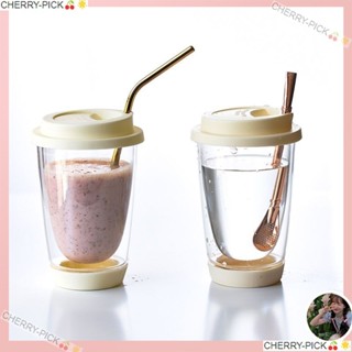 【CHERRY-PICK🍒🌟】雙層耐高溫玻璃吸管水杯女高顏值冰美式咖啡杯成人奶茶冷飲料杯子yiyi