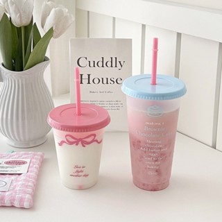 Twiggie❥法式ins風蝴蝶結吸管杯透明塑膠杯居家辦公室可愛小水杯珍珠奶茶杯隨行咖啡環保隨身杯