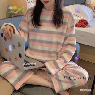 🔥桃園出貨 睡衣女冬季法蘭絨加厚保暖可愛卡通大碼冬天長袖珊瑚絨家居服套裝 居家服 居家睡衣 女睡衣 毛絨睡衣 A3VG