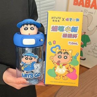 【COCO】蠟筆小新透明吸管杯 正版 Tritan水杯 兒童水壺耐高溫 新款水杯 茶杯 保溫 保溫杯 男女學生飲料杯