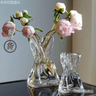 🔥臺灣出貨 高階感簡約創意不規則民宿花瓶透明玻璃客廳桌麵插花水養裝飾擺件