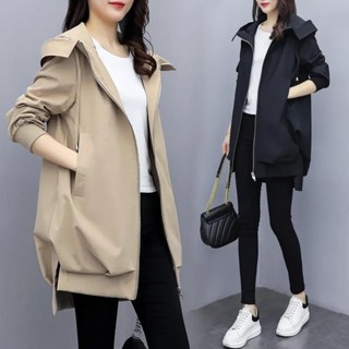 Luxi❤風衣連帽中長款2023韓版上衣女秋季新款氣質韓版寬鬆顯瘦休閒大衣