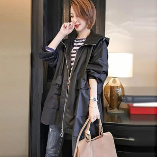 Good✨2025春秋中長款風衣女韓版新款上衣時尚寬鬆休閒工裝連帽外套女潮