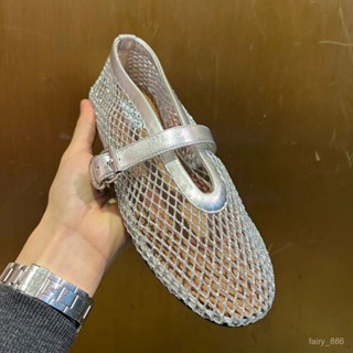 平底鞋 娃娃鞋 真皮羊皮 芭蕾鞋女 淺口平底鞋 金色 銀色單鞋 小眾 鏤空 漁網鞋 一字帶涼鞋 懶人鞋