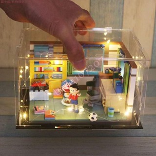 Keeppley大熊房間時光機透明防塵展示盒 顆粒拼插積木多啦A夢模型 大熊房間時光機透明防塵展示盒