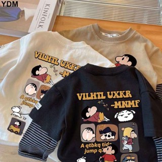 YDM 男童T恤長袖純棉春秋新款童裝兒童女童寶寶打底兩件上衣 兒童長袖棉T恤 男童女童薄長袖上衣 兒童長袖上衣
