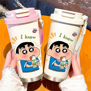 LEBETE蠟筆小新保溫杯 精鑄不銹鋼咖啡杯 便攜學生隨行運動吸管水杯 隨身杯 隨行杯 吸管杯 咖啡保溫杯 不鏽鋼杯
