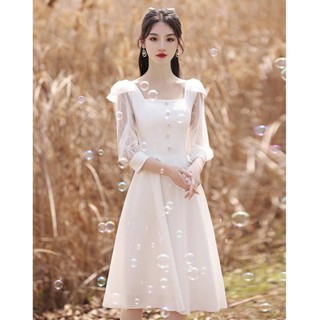 【優雅吸睛】白色小晚禮服裙女洋裝日常伴娘服婚禮宴會平時可穿春季訂婚連衣裙