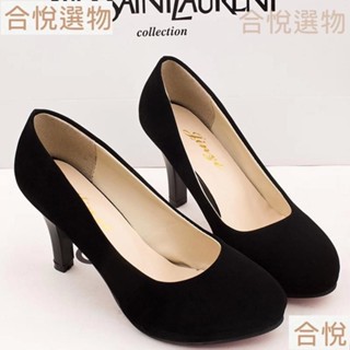 【熱賣】高跟鞋 女 黑色 職業 防水 臺 絨面 磨砂 3 5cm 中跟 工作 大碼 小 皮鞋 女 圓頭 高跟中跟 黑色