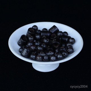 福佑琳瑯閣 紫光檀DIY散珠黑檀鑲嵌銀絲祥雲桶珠手鏈掛件木珠飾品配件