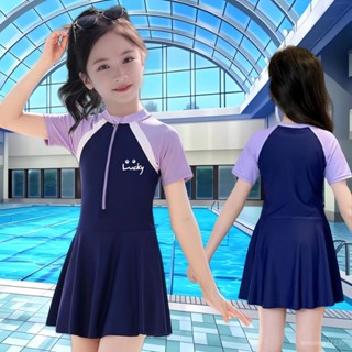 🌸臺灣出貨🌸兒童泳衣甜美防曬短袖遊泳衣短褲中大童女孩連體裙裝溫泉速幹泳衣 連體泳裝 連體泳裝
