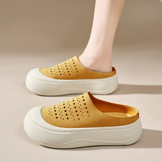 臺灣出貨🎀 免運 懶人一腳蹬 網麵透氣休閒鞋 平底防滑鞋厚底增高透氣網眼半拖鞋女2025夏季新款時尚休閒一腳蹬女鞋洞洞鞋