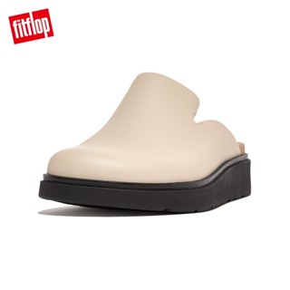 【FitFlop】GEN-FF LEATHER MULES 經典舒適木屐鞋-女(白石黑色)