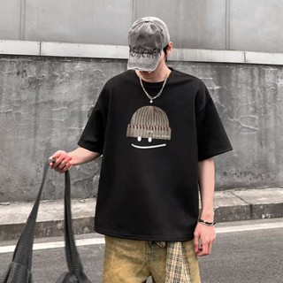 韓版麂皮絨短袖t恤 高品質男女生同款上衣 美式復古印花T恤 寬鬆加大碼oversize短tee 夏季衣服（HJ406）