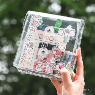 【桃園出貨】簡約韓國ins風透明繞綫式收納包便攜護膚品化妝包文具貼紙收納袋