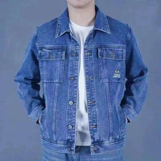 【XIU】☻夾克 藍色牛仔外套男潮牌秋冬季新款青年韓版修身工裝簡約刺繡口袋夾克
