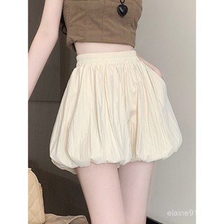 🎀精品好物🎗休閒花苞短褲裙女夏季薄款2025新款小個子高腰顯瘦a字蓬蓬燈籠褲 冰絲褲裙 運動褲 運動裙 瑜伽褲 百褶