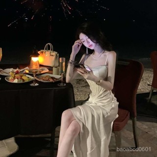 洋裝 吊帶洋裝 連衣裙 連身裙 雅喬女神降臨氣質法式名媛輕奢裙蕾絲拚接魚骨吊帶連衣裙晚禮服裙