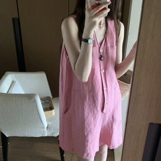 夏日休閒連體褲 短褲 連體褲 休閒簡約V領無袖背心連體褲女夏季新款小眾ins風氣質顯瘦短褲 平價女裝 日韓服飾 夏日女裝