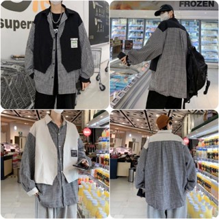 假兩件襯衫男士 長袖上衣男 薄外套男生【M-3XL】春秋季長袖韓版潮流痞帥襯衣ins潮牌寬松設計感外套