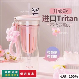 🔥臺灣出貨 熊貓隨手杯 高顔值ins吸管杯 學生超萌果茶水杯 女士夏季大容量水壺 茶水分離杯 泡茶杯 耐高溫櫻花熊貓可