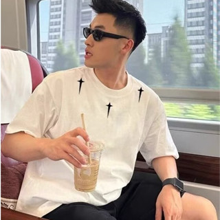 夏季精梳純棉男士潮流印花T恤 ins港風寬鬆圓領復古原宿風短袖上衣 大學短T 純棉上衣 短T男（KJ1970）【壹號站】