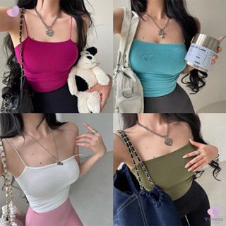 ✨臺灣直售✨ 背心 內衣 背心內衣 顯瘦套裝 短版套裝歐美辣妹性感側邊褶皺雙層吊帶背心 緊身顯瘦細肩帶平口背心 女生小可