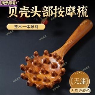 臺灣出貨*創意貝殼經絡梳子檀木按摩梳整木一體頭部按摩耙子頸部頭療按摩刷