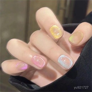 純手工穿戴甲 美甲 美甲貼片 彩虹泡泡繽紛七彩貓眼玻璃珠ins風 假指甲貼片 手工甲片