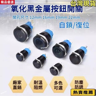🔥臺灣熱賣/免運🔥黑色金屬 按鈕開關 3V-110V 防水 12/16/19/22mm 帶線 LED燈 自復無段 自